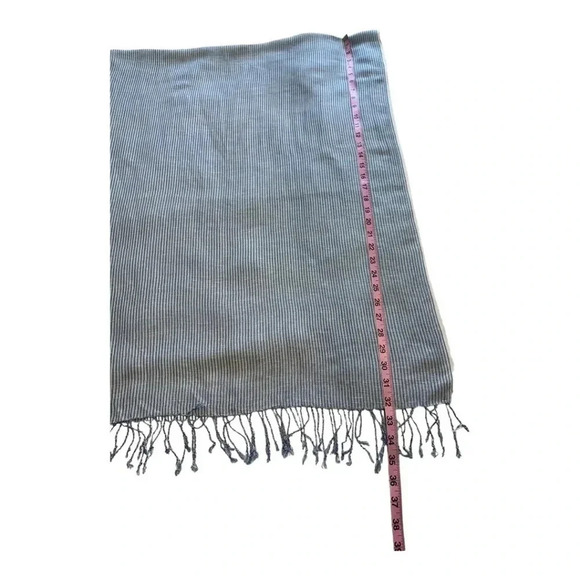 Blue & White Striped Scarf With Fringe - Picture 7 of 7